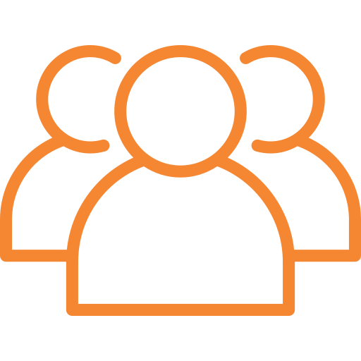 Three orange outline figures representing a group or community icon.