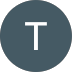 Logo with white letter T on dark gray circular background.
