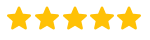 Five yellow stars in a row with a transparent background.
